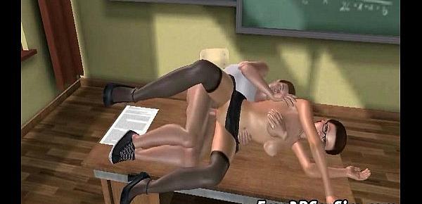  Sexy 3D schoolgirl babe gets fucked hard on a desk